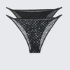 2er-Pack bedruckte Tanga-Höschen im brasilianischen Stil aus Mesh – Schwarz – Punkte