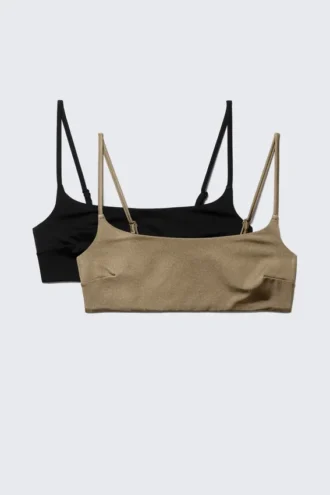 2er-Pack Bikini-Oberteile mit U-Ausschnitt – Schwarz & Beige
