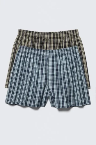 2er-Pack Boxershorts – Beige & Blau kariert