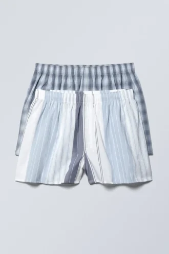 2er-Pack Boxershorts – Blaue Streifen & Karos