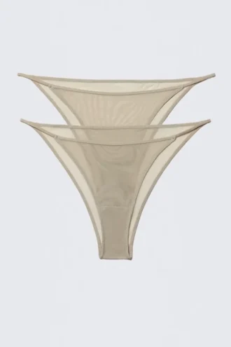 2er-Pack brasilianische Slips aus Mesh – Beige