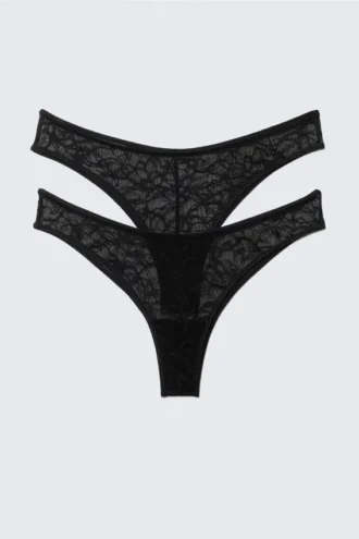 2er-Pack brasilianische Slips mit gewellter Spitze – Schwarz