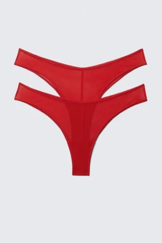2er-Pack brasilianische Unterhosen mit mittlerer Leibhöhe aus Mesh – leuchtend rot