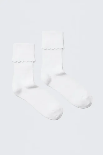2er-Pack Crew-Socken mit gewelltem Rand – Weiß