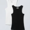 2er-Pack geripptes, figurbetontes Tanktop – Schwarz & Weiß 2er-Pack geripptes, figurbetontes Tanktop – Schwarz & Weiß