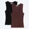 2er-Pack geripptes Tanktop mit V-Ausschnitt – Dunkelrot 2er-Pack geripptes Tanktop mit V-Ausschnitt – Dunkelrot