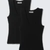 2er-Pack geripptes Tanktop mit V-Ausschnitt – Schwarz 2er-Pack geripptes Tanktop mit V-Ausschnitt – Schwarz