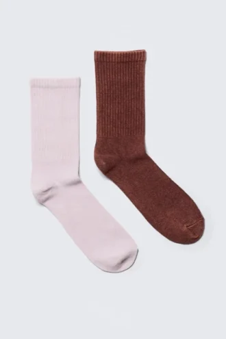 2er-Pack gewaschene Crew-Socken – Hellrosa/Rostrot