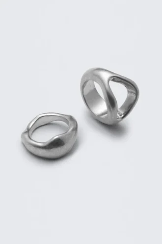 2er-Pack klobige, skulpturale Ringe – Dusty Silver