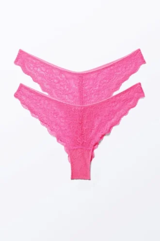 2er-Pack Lacey Lace Brazilian Slips – Bright Pink
