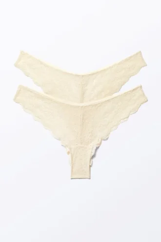 2er-Pack Lacey Lace Brazilian Slips – Hellbeige