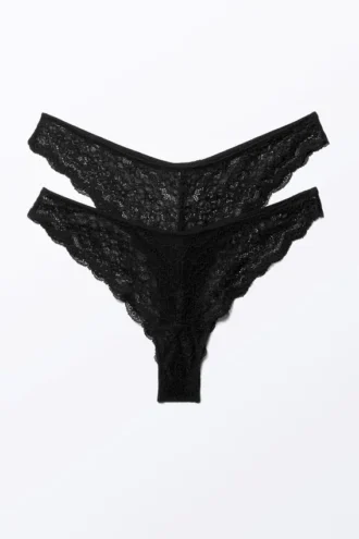 2er-Pack Lacey Lace Brazilian Slips – Schwarz