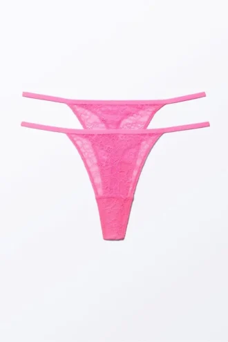 2er-Pack Lacey Lace Tangas – Leuchtendes Pink