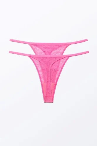 2er-Pack Lacey Lace Tangas – Leuchtendes Pink
