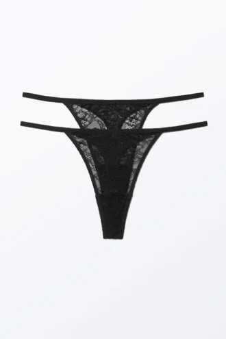 2er-Pack Lacey-Spitzen-Tangas – Schwarz