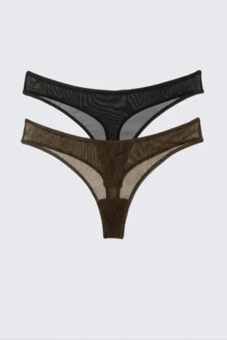 2er-Pack Mila Mesh-Tangas – Dunkelbraun