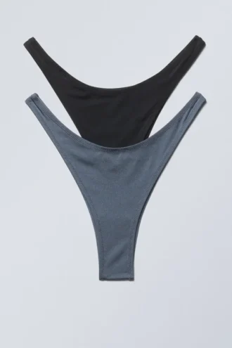 2er-Pack Mini-Bikini-Höschen im brasilianischen Schnitt – Schwarz & Glänzendes Blau