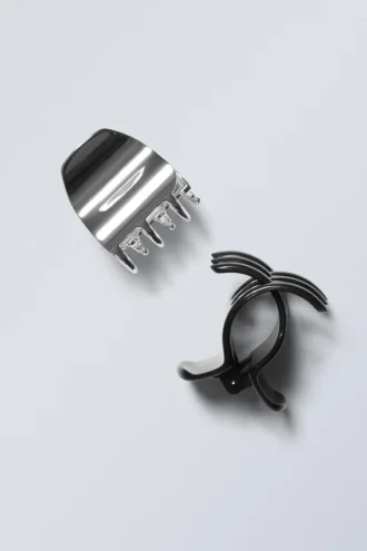 2er-Pack Mini-Haarklammern – Schwarz/Silber
