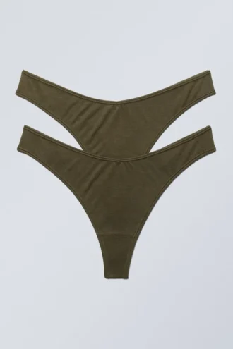 2er-Pack Modal-Tangas mit niedriger Taille – Dunkelkhaki-Grün