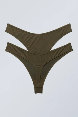 2er-Pack Modal-Tangas mit niedriger Taille – Dunkelkhaki-Grün