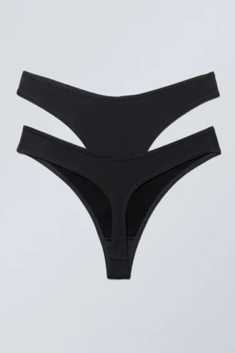 2er-Pack Modal-Tangas mit niedriger Taille – Schwarz