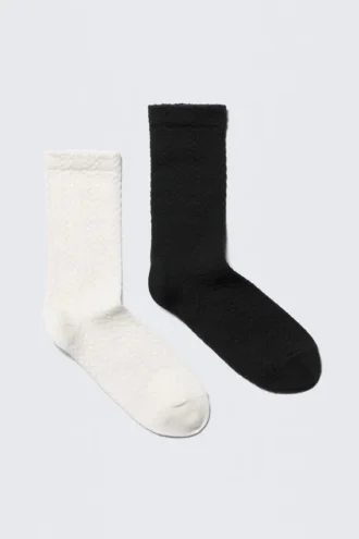 2er-Pack Pointelle-Baumwoll-Socken – Schwarz & Weiß