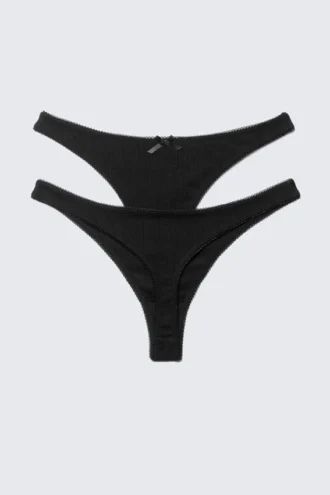 2er-Pack Pointelle-Baumwoll-Tangas – Schwarz