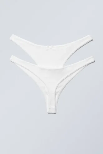 2er-Pack Pointelle-Baumwoll-Tangas – Weiß