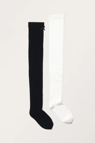 2er-Pack Pointelle-Kniestrümpfe – Schwarz & Weiß