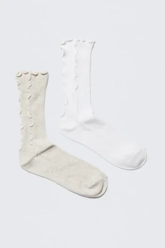 2er-Pack Reverse Crew Socken – Dusty Grey & Weiß