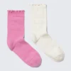 2er-Pack Rüschen-Socken mit Blumenmuster – Rosa & Weiß