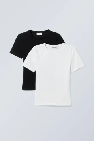 2er-Pack Slim-Fit-T-Shirts – Schwarz-Weiß