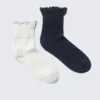 2er-Pack Socken aus Baumwollmischung mit Rüschenrand – Dunkelblau & Grau 2er-Pack Socken aus Baumwollmischung mit Rüschenrand – Dunkelblau & Grau