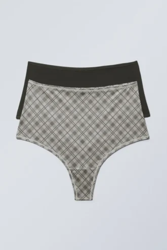 2er-Pack Soul Soft High Rise Tangas – Dunkelgrau/Kariert Greige