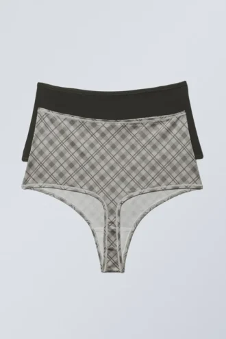 2er-Pack Soul Soft High Rise Tangas – Dunkelgrau/Kariert Greige