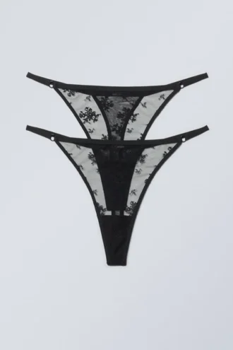 2er-Pack Spitzen-Tangas – Schwarz