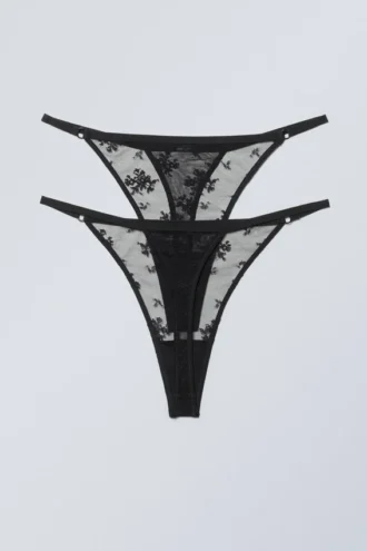 2er-Pack Spitzen-Tangas – Schwarz