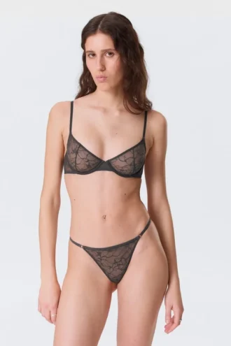 2er-Pack Tanga-Slips aus gewellter Spitze – Dunkelgrau