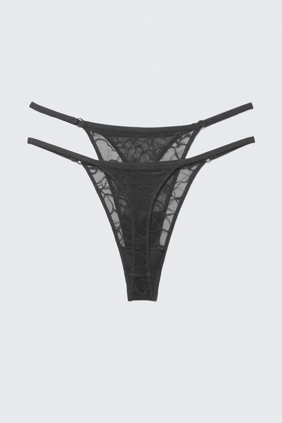 2er-Pack Tanga-Slips aus gewellter Spitze – Dunkelgrau 2er-Pack Tanga-Slips aus gewellter Spitze – Dunkelgrau