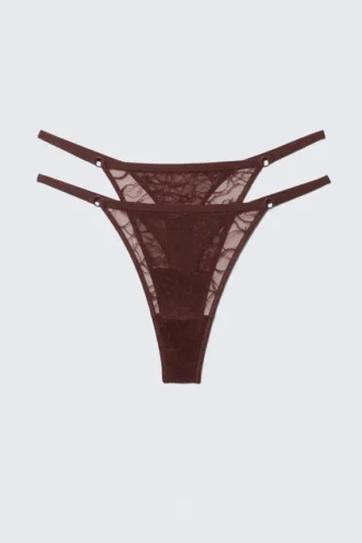 2er-Pack Tanga-Slips aus gewellter Spitze – Dunkelrot
