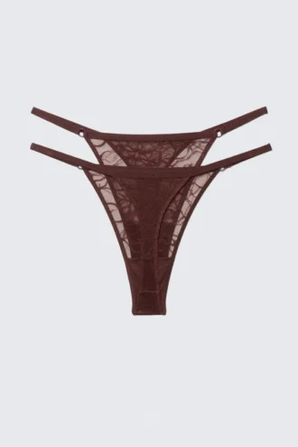 2er-Pack Tanga-Slips aus gewellter Spitze – Dunkelrot