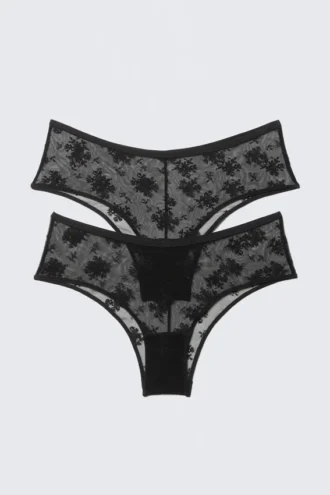 2er-Pack transparente Hipster-Slips aus Spitze – Schwarz
