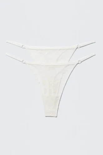 2er-Pack transparente Spitzen-Tangas – Weiß