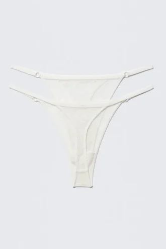 2er-Pack transparente Spitzen-Tangas – Weiß