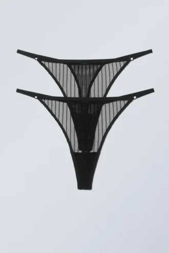 2er-Pack Zelda Spitzen-String – Schwarzer Streifen