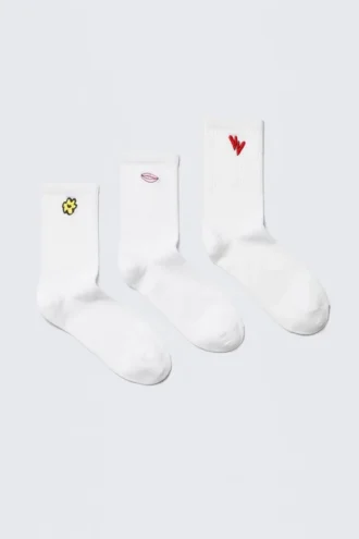 3er-Pack bestickte Socken – Weiß – Bestickte Mischung