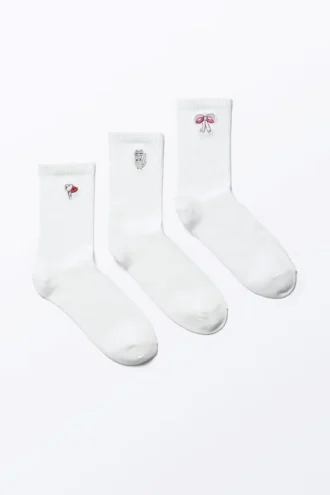 3er-Pack bestickte Socken – Weiß – Bestickte Mischung