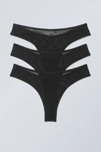 3er-Pack Bonnie Mesh Brazilian Slips – Schwarz