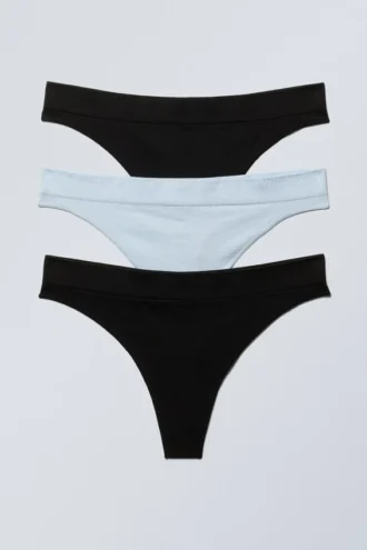 3er-Pack Cat Soft nahtlose High-Waist-Tangas – Schwarz & Hellblau