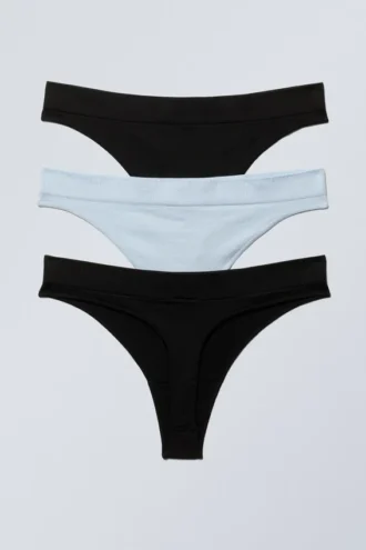 3er-Pack Cat Soft nahtlose High-Waist-Tangas – Schwarz & Hellblau